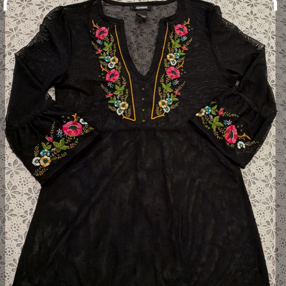 Pre owned Express sheer top with beautiful embroidery M